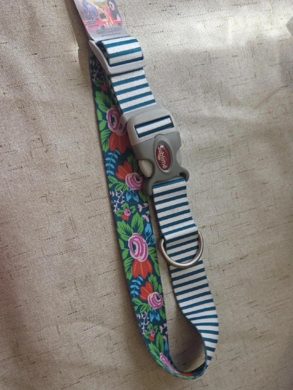 Coastal Blue Floral & Striped Adjustable Dog Collar in Blue and Green